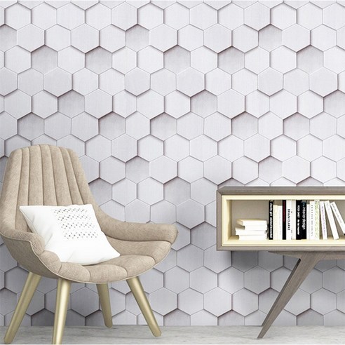 북유럽 미니멀리즘 스타일의 기하학적 패턴 접착식 벽지, 육각형