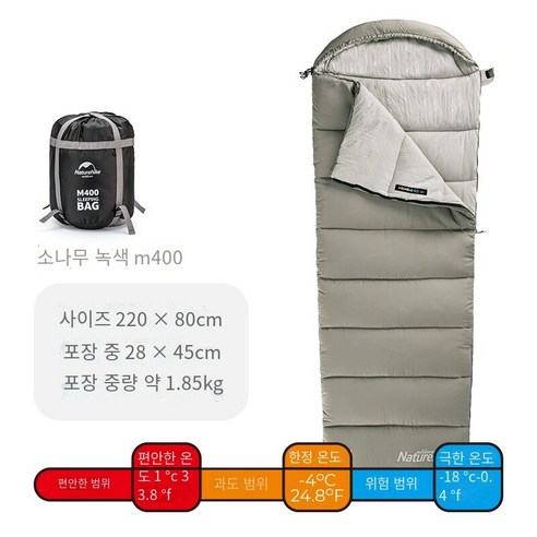 잠자기 가방 성인 남성 캠핑 야외 캠핑 가을과 겨울 두껍게 방한 침낭, 소나무 잎 녹색M400+풍선 베개 보내기