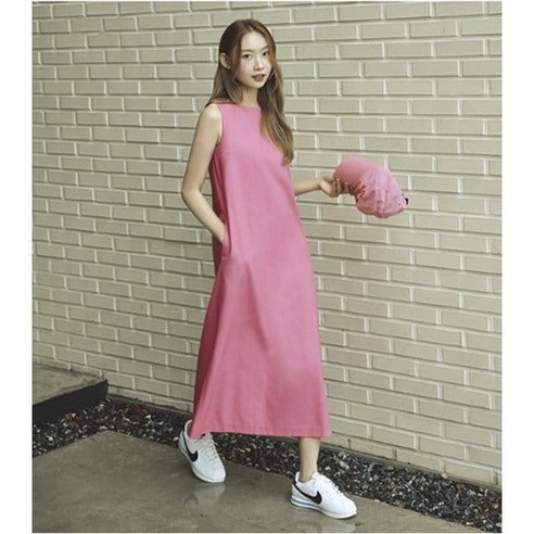 플라스틱아일랜드 여성 여자 원피스 보트넥 린넨 PQ2WO661