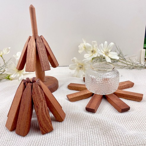 BITERE 우드 냄비 선반 나무 스탠드 나무 대야 받침대 집들이 DIY 작은 나무 원목 단열 매트, 1개, 짙은 색