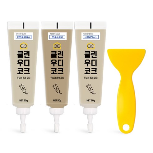 철물팩토리 퍼티 우디코크 마루바닥보수 메꾸미 보수제, 아이보리워시+오크그레이+그레이워시L+PVC헤라, 1세트