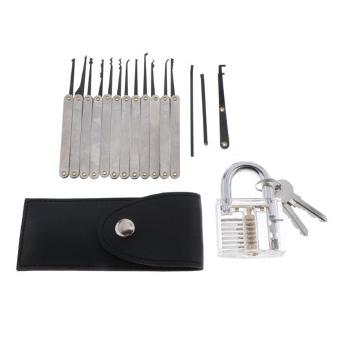 자물쇠 훈련을위한 가방과 함께 15set 자물쇠 따기 키 추출기 세트, 실버, 7.5cm, 스테인레스 스틸