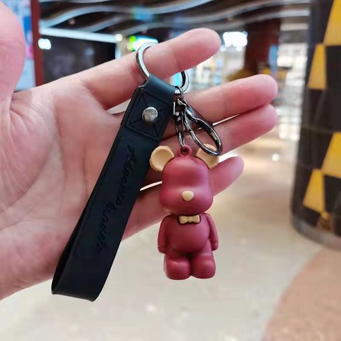 크리스탈 넥타이 곰 열쇠고리 만화 폭력곰 열쇠 장신구 책가방 액세서리 창의 아크릴 열쇠고리, B 라인 레드, 6cm