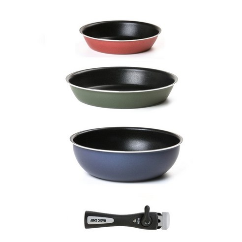 매직쉐프 인덕션 탈착식 프리핸들 셀마 프라이팬 세트 4개, 혼합색상, 프라이팬 20cm + 28cm + 웍팬 26cm + 핸들