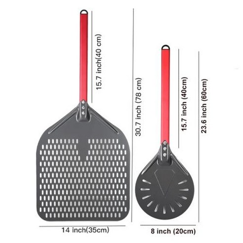 피자삽반죽도커 하드 양극산화 껍질 터닝 필 포함 알루미늄 레드 핸들 코팅 패들 12 인치 1314 2 개, 7) 14 and 8 inch 2 PCS