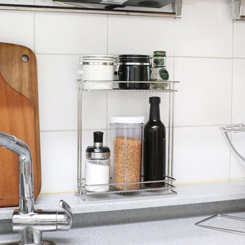 윤쓰공간 스텐 양념통 병 정리대 틈새 보관 수납 2단 트레이, 1개
