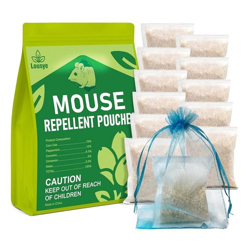 Lousye 12 Pouches Rodent Repellent Mighty Mint Mouse Repellent Environmentally Friendly and Humane, 화이트-12