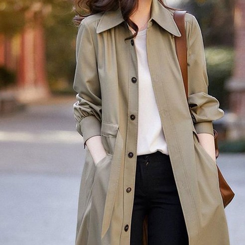 [쿠팡] 여성바바리 코트 트렌치 카라 리본 봄 가을 자켓 야상 간절기