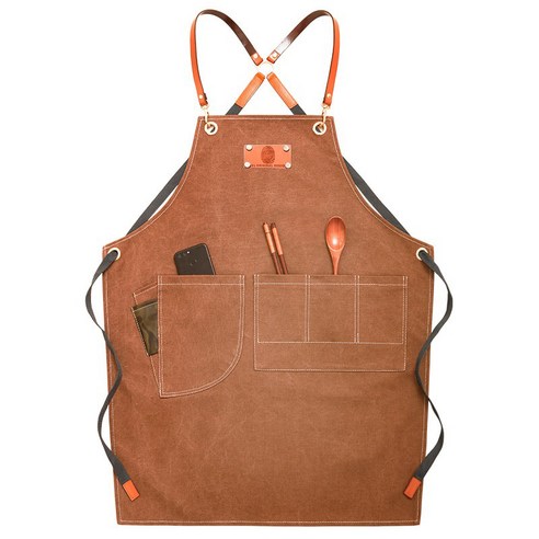 바리스타 앞치마 가정용 주방 데님 헤어 네일 이발사 남녀 작업복 꽃집 프린트, 레드 브라운, 성인 길이 75cm