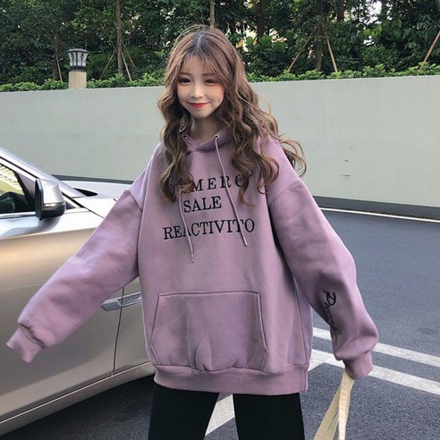 주디앤 여성 겨울 리액트 기모 오버핏 후드 맨투맨