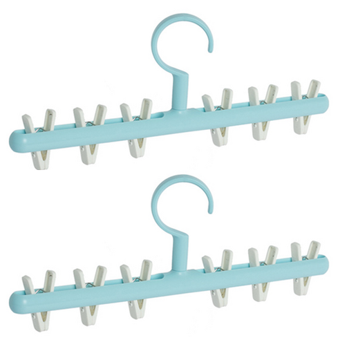 스카이 컬러 빨래집게 일자 행거 6개 세트, 2개 다이소모자걸이