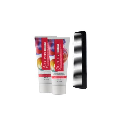 [뷰티퓨어] 헤어컬러 손으로 바르는 안전한 하루염색약 60g 2개 세트 빗포함, 레드, 1개