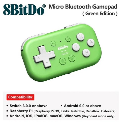 8bitdo키보드  8BITDO 8BitDo 마이크로 블루투스 닌텐도 스위치 악세사리 안드로이드 라즈베리 파이용 포켓 사이즈 미니 게임패드Gamepads 지지대 키보드 모드, 1개, 1.Green Edition