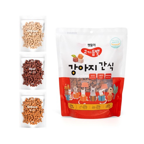 펫둥이 고기듬뿍 강아지 간식 져키 3가지맛 600g 닭고기+소고기+연어