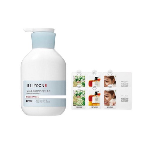 세라마이드 아토 로션 528ml 1개+(오리지널컬렉션 바디워시 5g 3개입(라벤더자몽체리) 2개) 일리윤, 일리윤 세라마이드 아토 로션, 528ml, 1개+증정(