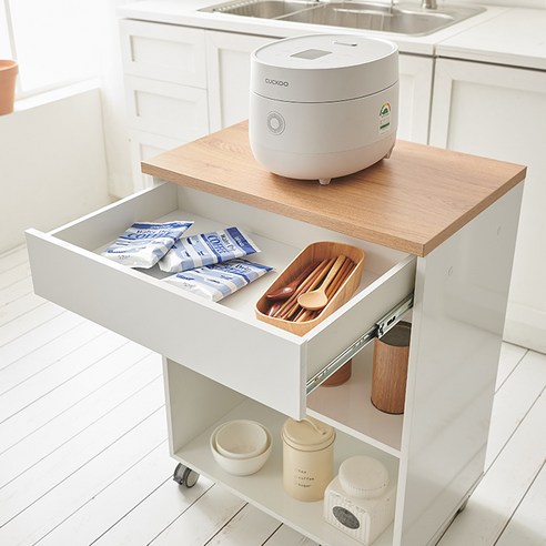 올리브 서랍형 조리대 이동식 홈바 MWF224C, 오크화이트