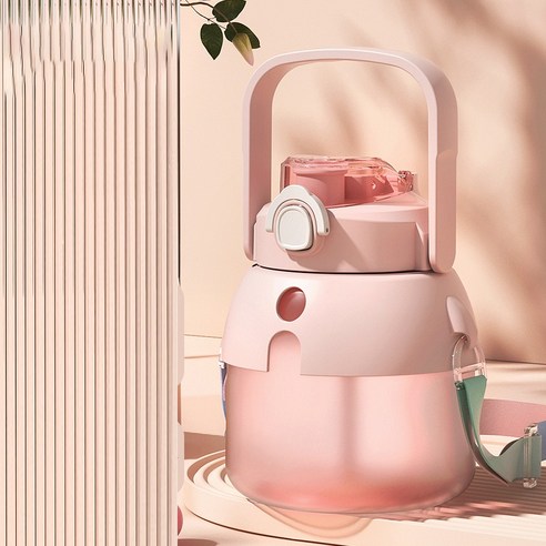 ANIASAI 여름 대용량 큐티 빨대 주전자 휴대용 플라스틱 컵 아이디어 물컵, 분홍색_1.5L