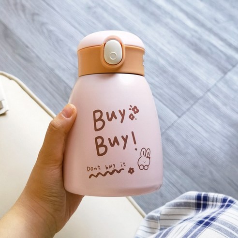 [LM] 600ml 곰 스티커 물병 스테인리스 보온병 짚 진공 절연 휴대용 Leakproof 텀블러 컵 선물, Pink