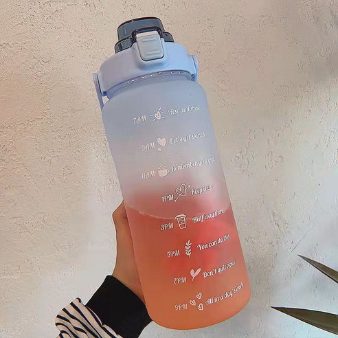 DFMEI 그라데이션 플라스틱 컵 핸드 스크럽 주전자 우주 빨대 컵 대용량 2000ML 밴드 눈금, DFMEI 보카시블루 2000ml[일반 스티커 증정]