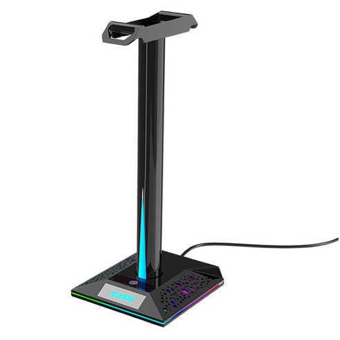 RGB 헤드폰 스탠드 2 USB 포트 PC 게임용 헤드셋용 3.5mm AUX Bse, 11.06X4.33X4.33인치, 플라스틱, 검은 색