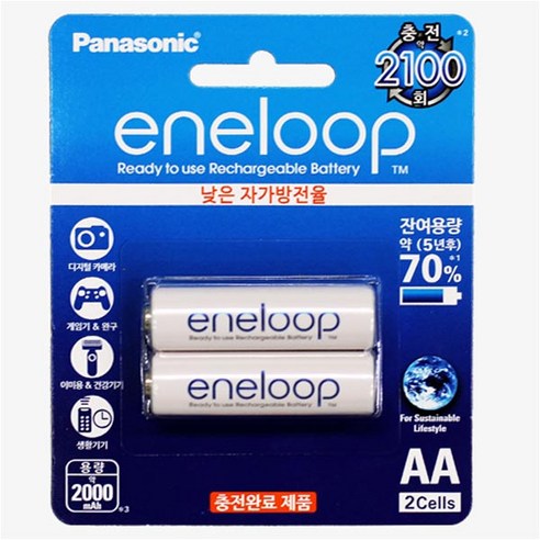 에네루프 AA 건전지 충전지 2000mAh 2개 4개 2100회 충전, 2개입, 1개