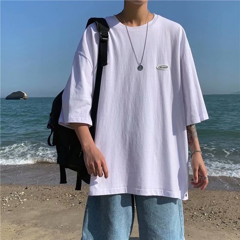 KORELAN s청소 여름 심플한 스타일 반팔 티셔츠 자락 트임 버튼 트렌드 모델 루즈핏 반팔 티셔츠
