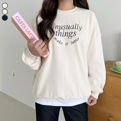 가비진 여성용 데일리 레터링 라운드넥 오버핏 맨투맨 티