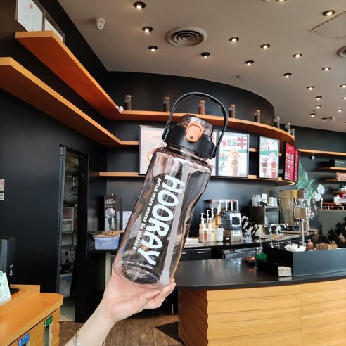 대용량 2000ml 야외 주전자 여행 물컵 손잡이 고온 빨대 비닐컵 성인 운동 현장, 2000ML 블랙, 1500-2000ml