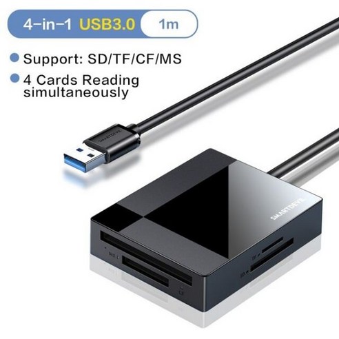 SmartDevil-카드 리더기 USB 3.0 올인원 타입-C SD TF CF/MS 컴팩트 플래시 스마트 메모리 카드 어댑터 USB OTG SD 카드 리더기, 4-in-1 USB3.0 0.5m1, 1개