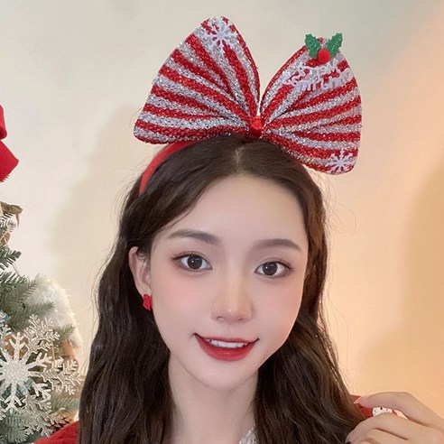 쿠이시 크리스마스 루돌프 산타 트리 레드 머리띠, 1개입, 메리스트라이프/레드