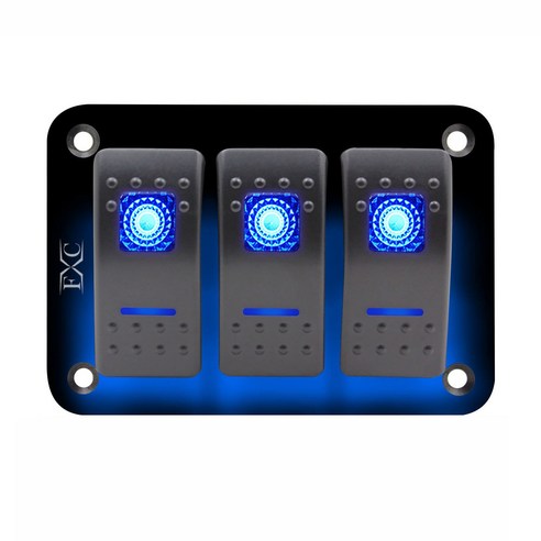 12V-24V-3-갱 - 듀얼 LED 라이트 - 로커 스위치 패널 - 바 - 카 - 캐러밴 - 보트-RV-블루, 하나, 보여진 바와 같이