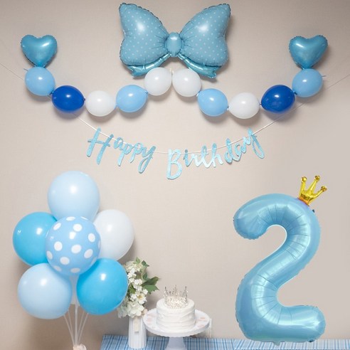 연지마켓 생일풍선 생일파티용품 리본풍선 숫자세트, 블루리본 블루세트 2