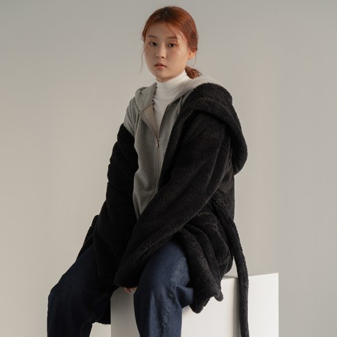 마른파이브 히트터치 후드 롱후리스 커플 파자마 로브가운