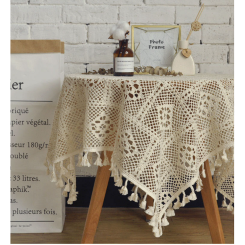 디페이브 레트로 감성 테이블보 순면 레이스 핸드메이드 식탁보, B타입, 115cm x 115cm
