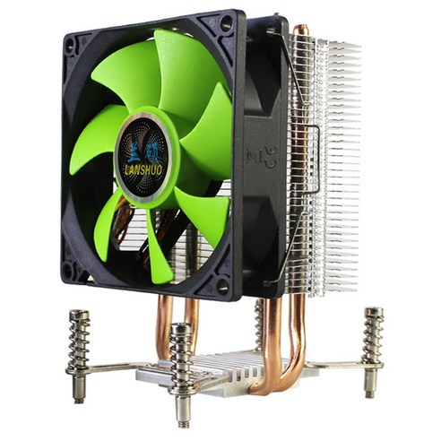 Lanshuo CPU 쿨러 2 열 파이프 울트라 조용한 냉각기 팬 CPU 라디에이터 LGA 2011 x79 x99 x299 (3 핀 싱글 팬), 하나, 짙은 녹색