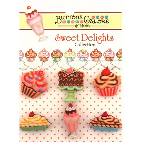 버튼갤로어 스위트 딜라이트 3D 버튼 단추, Decadent Desserts, 6개입
