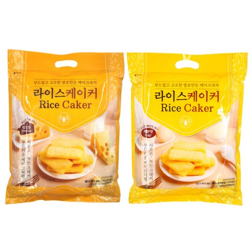 구워 만든 쌀과자 케이크과자 라이스 케이커 계란맛 + 치즈맛, 600g, 2개