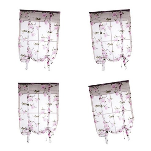 4pcs 꽃 디자인 로마 커튼 쉬어 넥타이 막대 침실 주방 장식, 폴리 에스터, 보라색