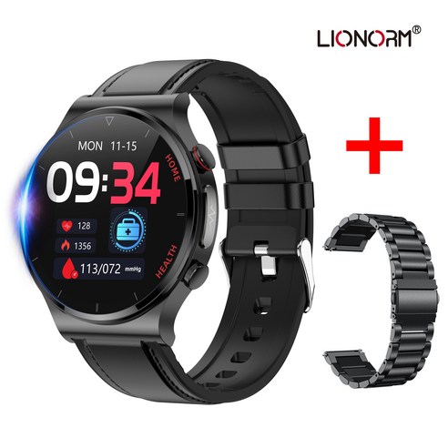 [Lionorm] ECG+PPG 360*360 컬러 스크린 건강 스마트워치, 블랙 벨트