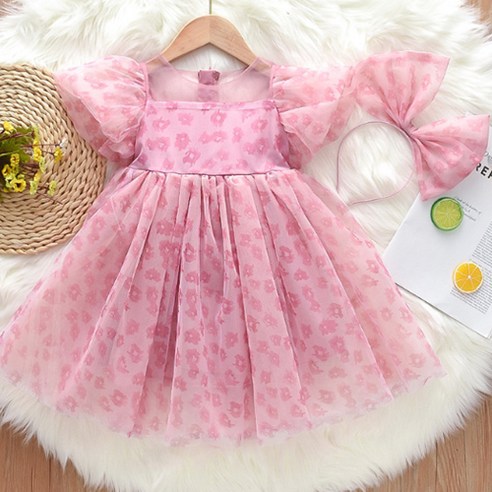 쉬퐁핑크플라워원피스 여아 여름 원피스 공주풍 퍼프소매 플로럴 나들이룩