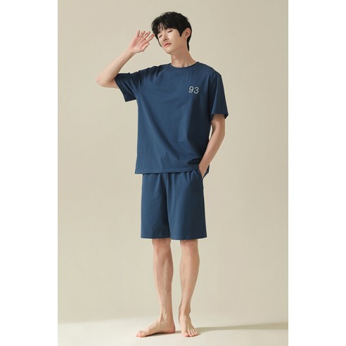 DFMEI [빙감형] 봄여름 남성 잠옷 순면 반팔 빅 사이즈 남성 온면 순색 홈웨어슈트는 겉으로 입으실 수 있고