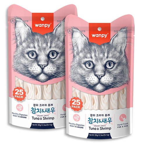 완피 크리미 퓨레 25P x2개 짜먹는고양이간식 츄르, 2개, 350g, 참치새우25p