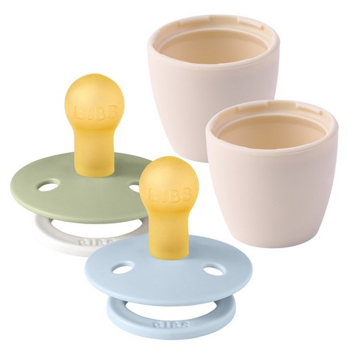 빕스 컬러 고무 쪽쪽이 2P+화분캡 2P, 1단계(0~6개월), 베이비블루+세이지나이트+화분캡2P