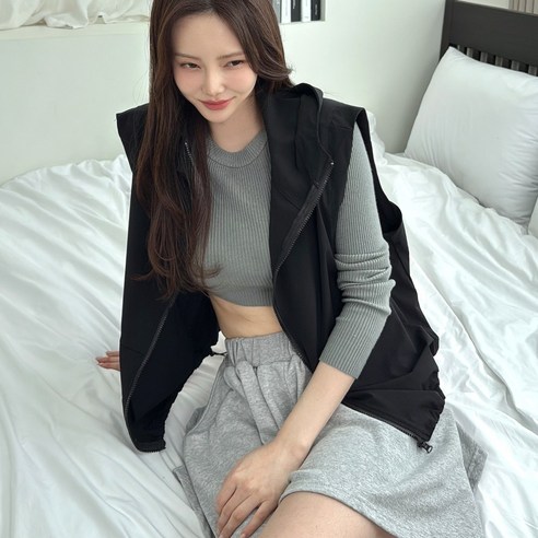 메이징 여성용 루즈핏 바스락 A라인 스트링 조끼 후드 바람막이 자켓