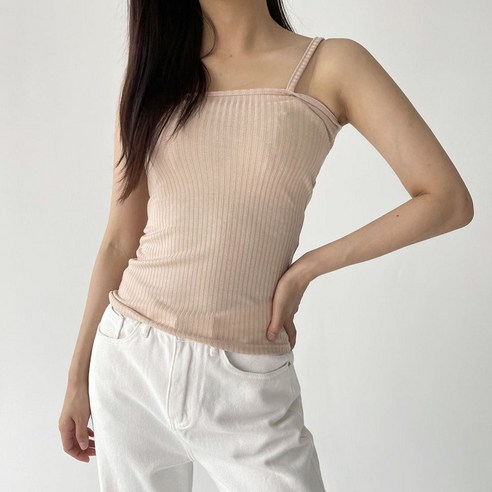 플랜데이 여성용 데일리 골지 쫀쫀 스판 스퀘어넥 끈 나시
