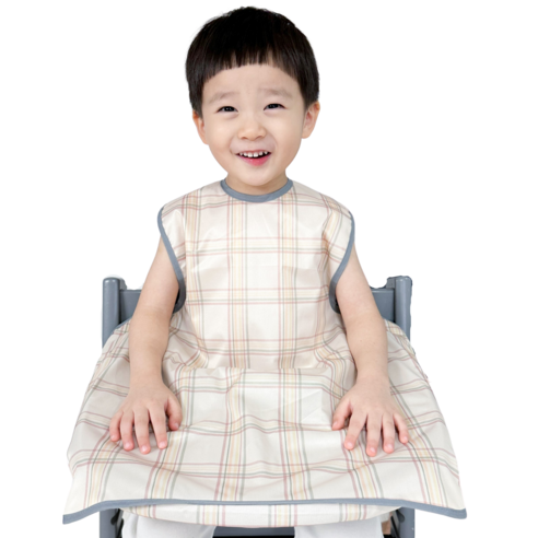 벨베이비 식탁일체형 방수 턱받이 나시 완전커버 라지, (리뉴얼)베이지 체크, 1개입, 1개