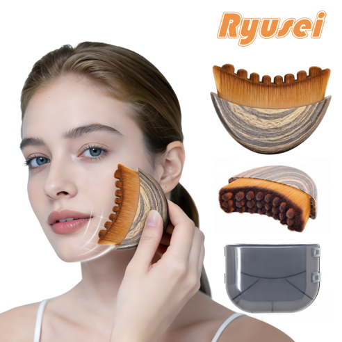 Ryusei 1+1 림프 컨투어 페이스 브러쉬 턱선 리프팅 얼굴 턱살 마사지기 림프순환 괄사 도구 피로 완화 R099, 브라운, 1세트
