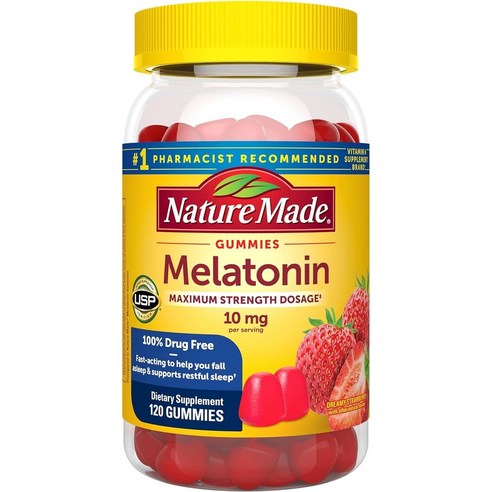 Nature Made 네이처메이드 멜라토닌 수면 불면 보조제 슬리브 딸기맛 젤리 10mg 120구미, 3개, 120정