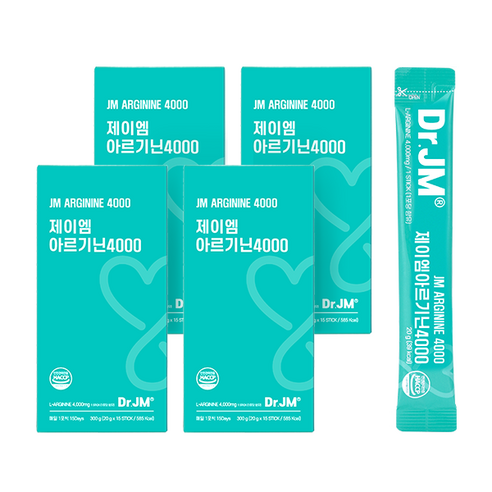 본사 정품 제이엠아르기닌 4000mg x 15포 4box 대사증진 활력 다이어트 갱년기 대사증진 수험생 운동 숙취 면역력, 300mg, 4박스