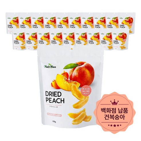 [백화점입점] 태국 복숭아 말랭이 건복숭아 말린 건조 과일 황도 복숭아칩 탄탄복숭아, 70g, 20개